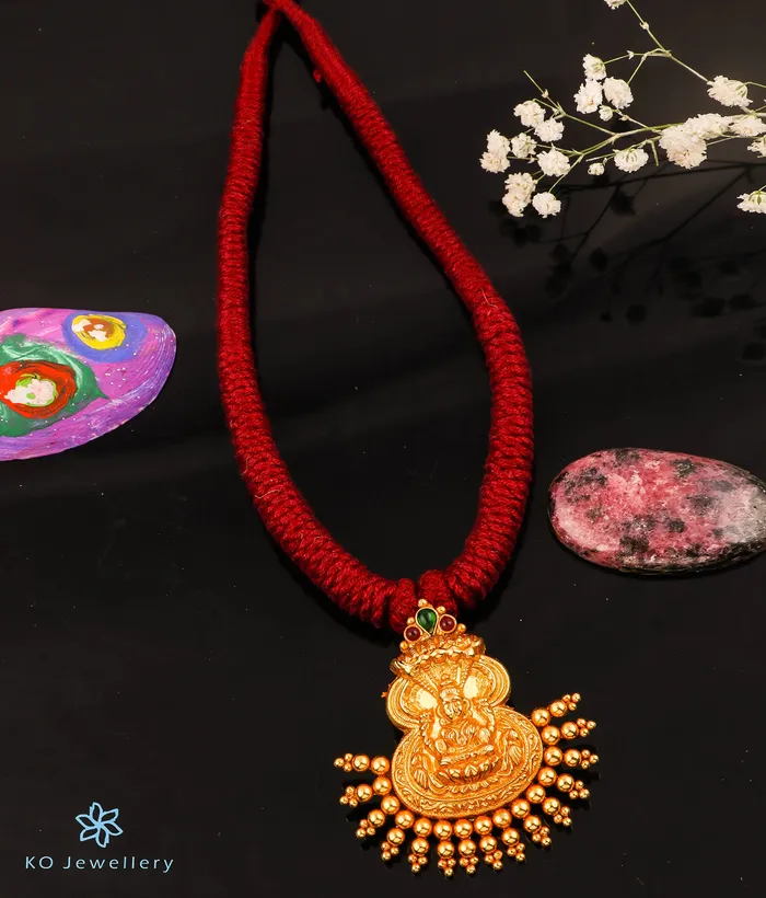 Necklaces The DhanLakshmi Silver Thread Necklace Red Silversmith
