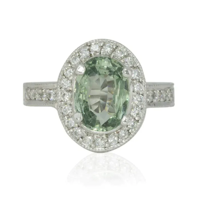 Oval Green Sapphire Halo Ring GB Rings