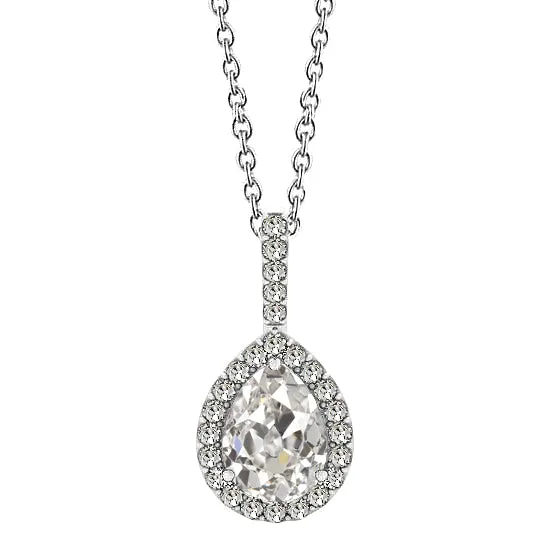 Pear Cut Natural Diamond Halo Pendant Old Miner White Gold 2 Carats HarryChadEntcom Necklaces Pear Cut Natural Diamond Halo Pendant Old Miner White Gold 2 Carats HarryChadEntcom Necklaces