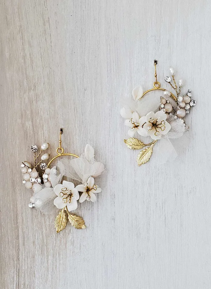 Petite Creamy floral bridal earrings Style 2102 twigs honey Earrings
