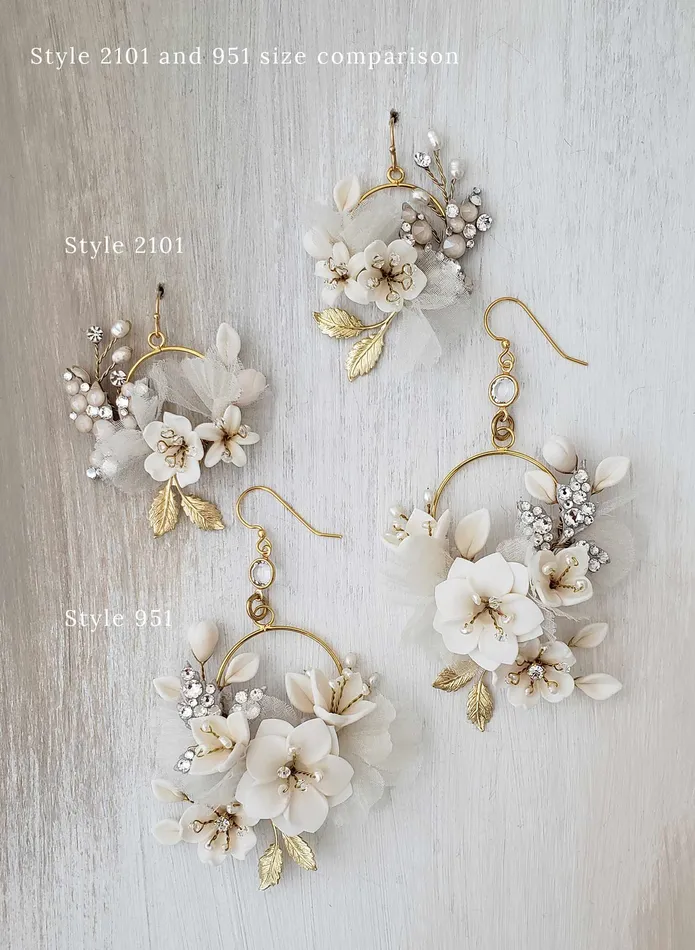 Petite Creamy floral bridal earrings Style 2102 twigs honey Earrings