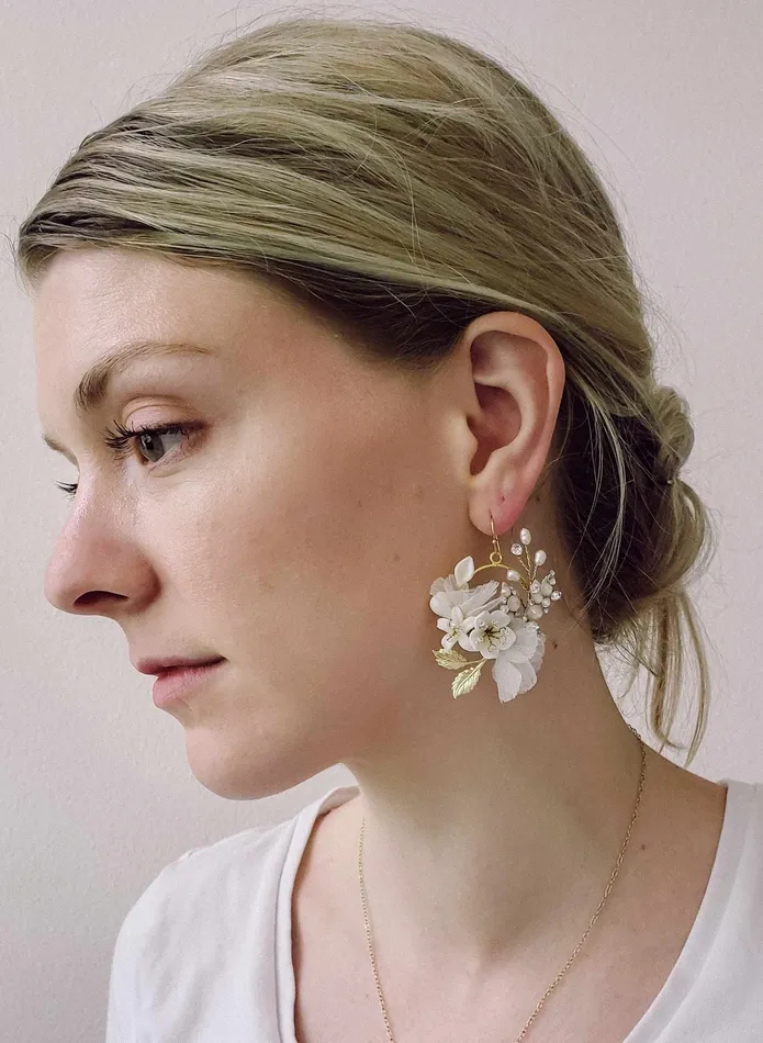 Petite Creamy floral bridal earrings Style 2102 twigs honey Earrings