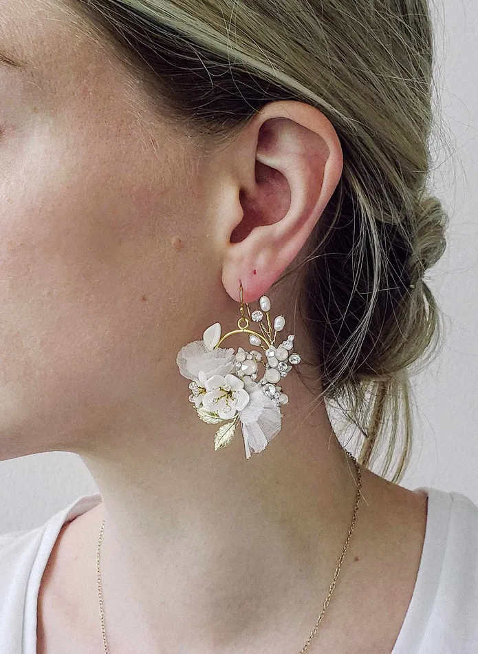 Petite Creamy floral bridal earrings Style 2102 twigs honey Earrings