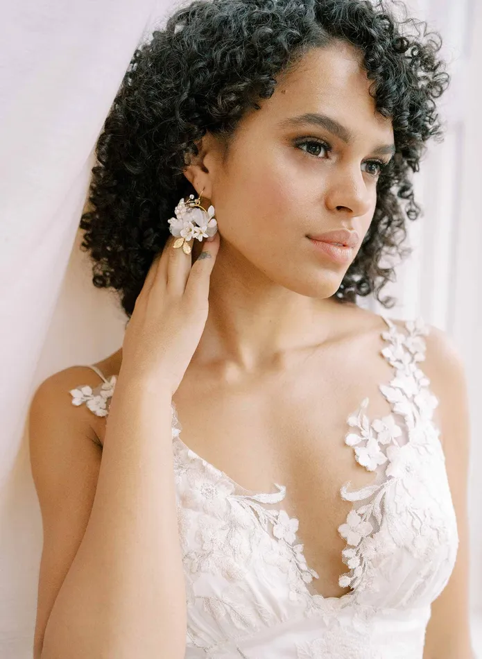 Petite Creamy floral bridal earrings Style 2102 twigs honey Earrings