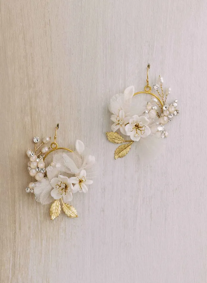 Petite Creamy floral bridal earrings Style 2102 twigs honey Earrings