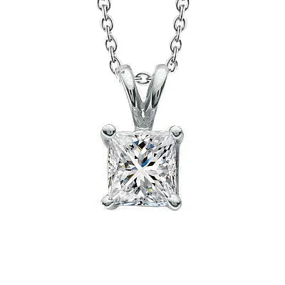 Princess 2 Carats Solitaire Prong Set Genuine Natural Earth Mined Diamond Pendant White Gold 14K GB Necklaces Princess 2 Carats Solitaire Prong Set Genuine Natural Earth Mined Diamond Pendant White Gold 14K GB Necklaces