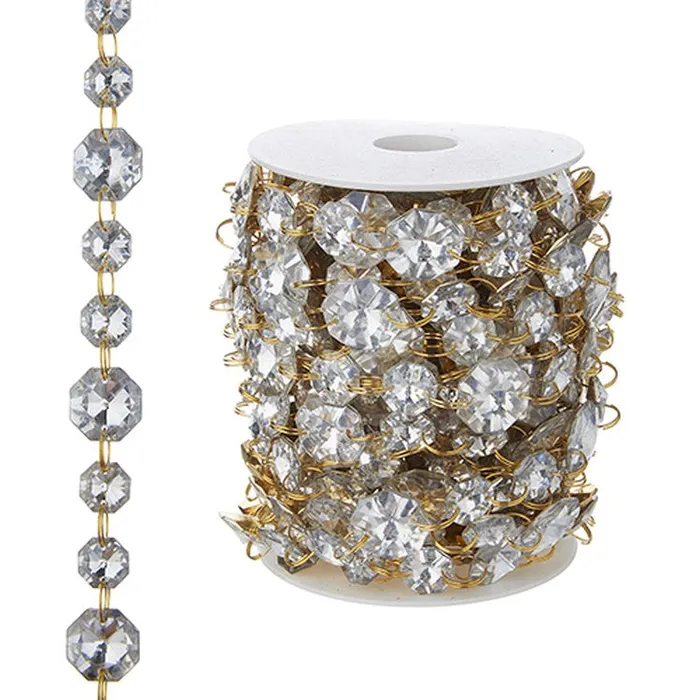 Raz Imports 2022 Evergreen Gold 10 Yds Gold And Jewel Crystal Garland Raz Imports PreStyled Sets