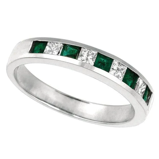 Rings 060 Carat Green Emerald And Princess Cut Natural Earth Mined Diamond Band New White Gold GB Rings 060 Carat Green Emerald And Princess Cut Natural Earth Mined Diamond Band New White Gold GB