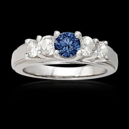 Rings GB 150 Carats Blue Natural Earth Mined Diamond 5 Stone Anniversary Ring 14K White Gold Rings GB 150 Carats Blue Natural Earth Mined Diamond 5 Stone Anniversary Ring 14K White Gold