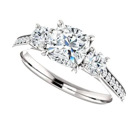 Rings GB 190 Ct 3 Stone Cushion Natural Earth Mined Diamond Engagement Ring Band White Gold
