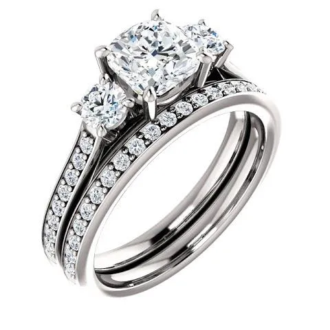 Rings GB 190 Ct 3 Stone Cushion Natural Earth Mined Diamond Engagement Ring Band White Gold
