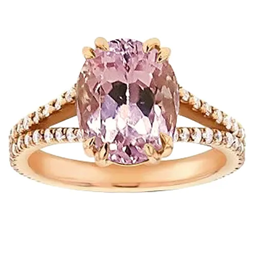 Rings GB 21 Carats Oval Cut Pink Kunzite With Natural Earth Mined Diamond Anniversary Ring Rings GB 21 Carats Oval Cut Pink Kunzite With Natural Earth Mined Diamond Anniversary Ring