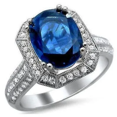 Rings GB 5 Ct Ceylon Sapphire With Natural Earth Mined Diamonds Engagement Ring White Gold 14K Rings GB 5 Ct Ceylon Sapphire With Natural Earth Mined Diamonds Engagement Ring White Gold 14K