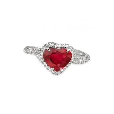 Rings GB 675 Ct Red Ruby Heart Shape With Natural Earth Mined Diamond Ring Gold 14K