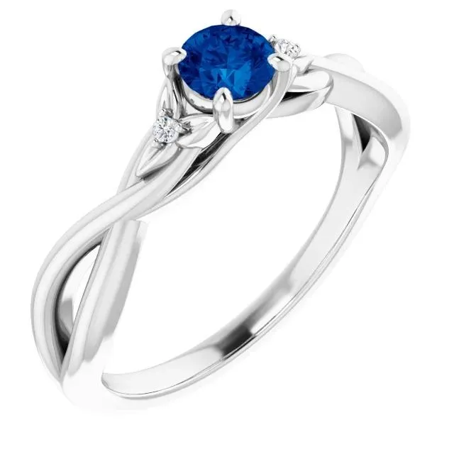 Rings GB Blue Sapphire 150 Carats Ring Twisted Shank White Gold 14K