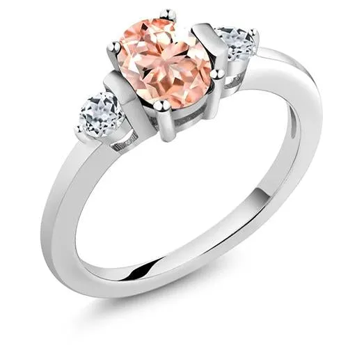 Rings GB Morganite And Natural Earth Mined Diamonds 9 Carats 3 Stone Wedding Ring White Gold 14K Rings GB Morganite And Natural Earth Mined Diamonds 9 Carats 3 Stone Wedding Ring White Gold 14K