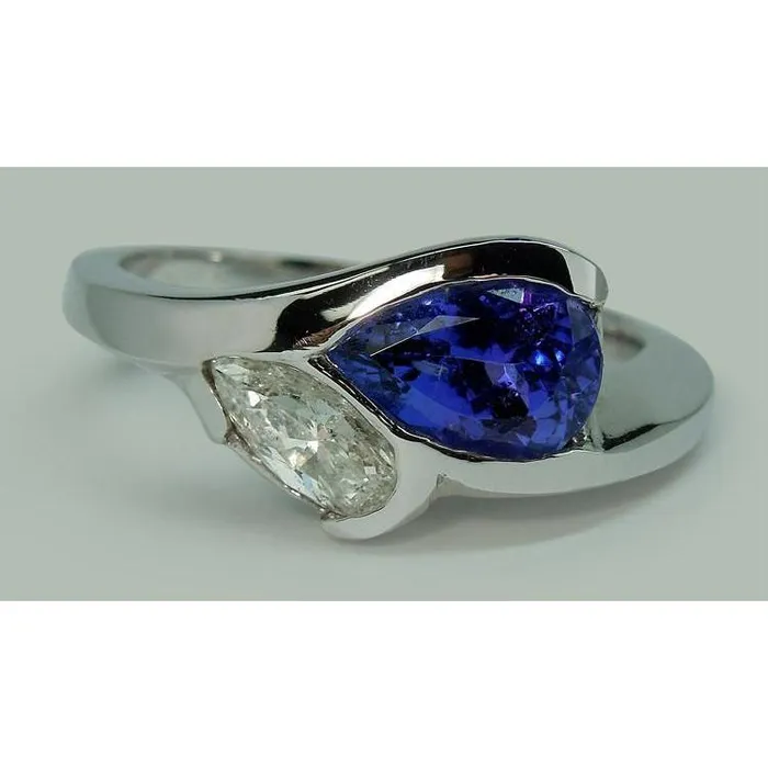 Rings GB Pear Shape Infinity Tanzanite And Natural Earth Mined Diamond Ring 225 Ct Gold 14K Rings GB Pear Shape Infinity Tanzanite And Natural Earth Mined Diamond Ring 225 Ct Gold 14K
