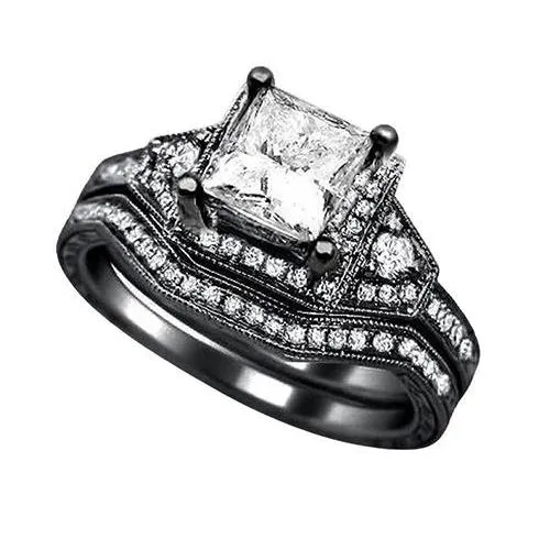 Rings GB Princess Natural Earth Mined Diamond Engagement Ring Band Set 250 Carat Black Gold 14K Rings GB Princess Natural Earth Mined Diamond Engagement Ring Band Set 250 Carat Black Gold 14K