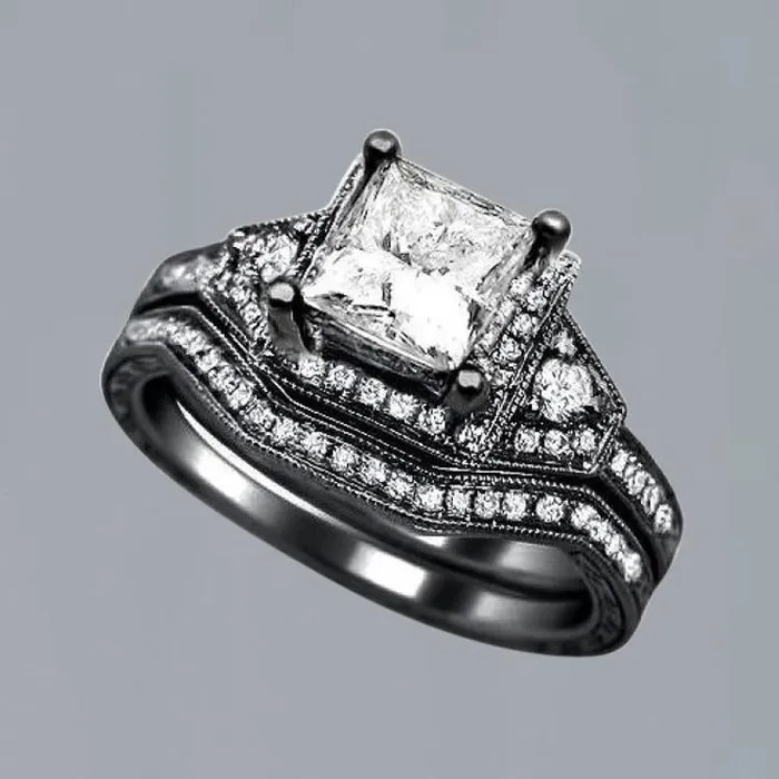 Rings GB Princess Natural Earth Mined Diamond Engagement Ring Band Set 250 Carat Black Gold 14K Rings GB Princess Natural Earth Mined Diamond Engagement Ring Band Set 250 Carat Black Gold 14K