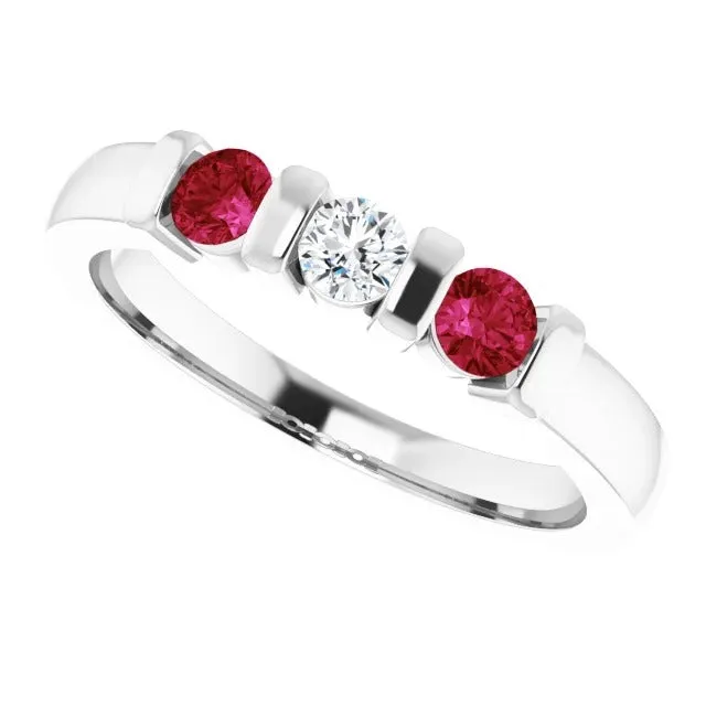 Rings GB Three Stone Natural Earth Mined Diamond Ruby Ring 090 Carats White Gold 14K Rings GB Three Stone Natural Earth Mined Diamond Ruby Ring 090 Carats White Gold 14K