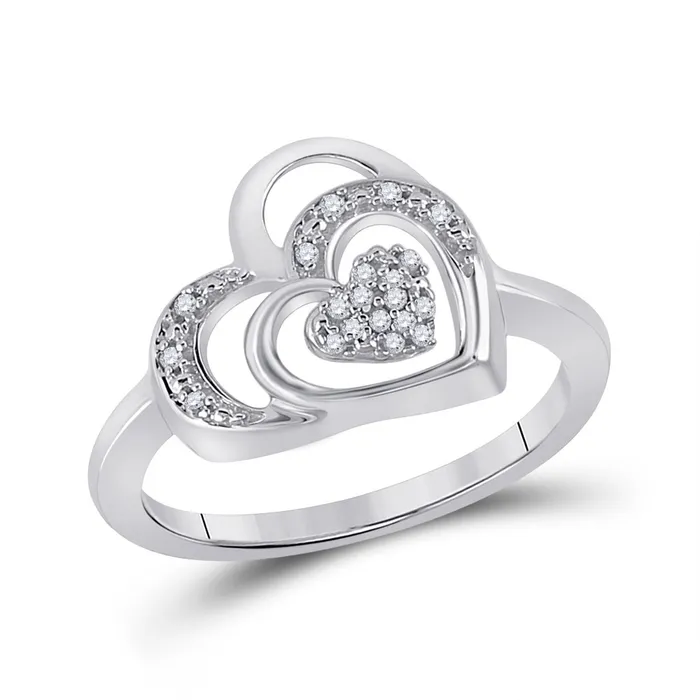 Rings GND GND Sterling Silver Womens Round Diamond Heart Ring 120 Cttw Size 7