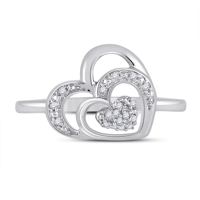 Rings GND GND Sterling Silver Womens Round Diamond Heart Ring 120 Cttw Size 7 Rings GND GND Sterling Silver Womens Round Diamond Heart Ring 120 Cttw Size 7