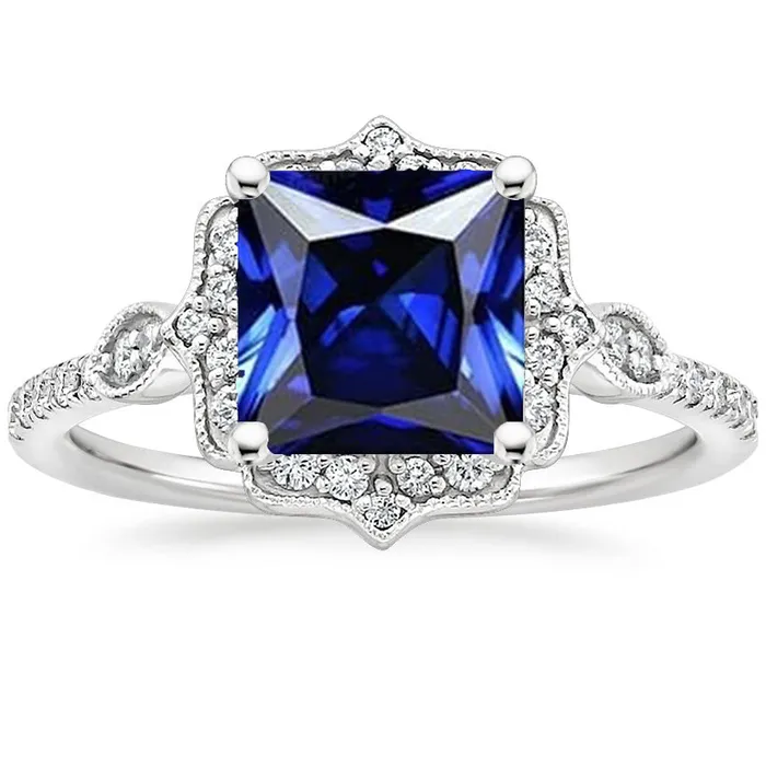 Rings Halo Natural Earth Mined Diamond Ring Vintage Style Ceylon Sapphire Princess Cut 6 Carats HarryChadEntcom Rings Halo Natural Earth Mined Diamond Ring Vintage Style Ceylon Sapphire Princess Cut 6 Carats HarryChadEntcom