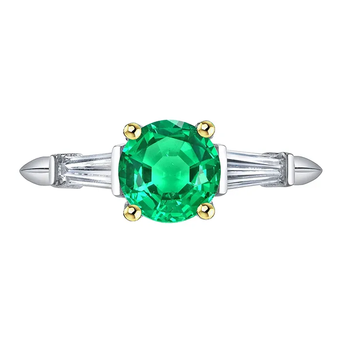 Rings HarryChadEntcom 3 Stone Womens Ring Green Emerald Baguette Diamonds
