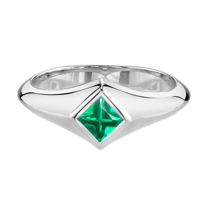 Rings HarryChadEntcom Princess Gemstone Mens Ring Green Emerald Bezel Set