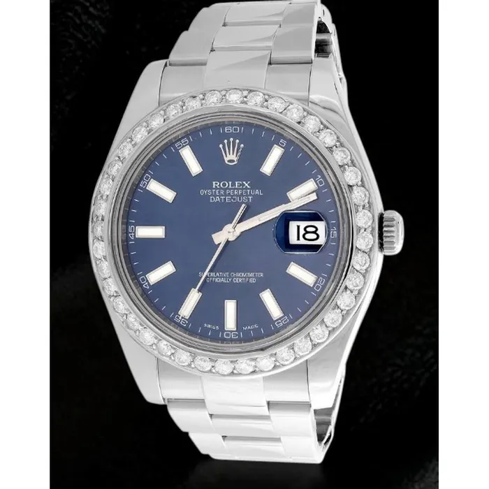 Rolex Date Just Ii 41 Mm Blue Dial Mens Watch Ss Bracelet GB Bracelets