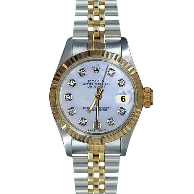 Rolex White Diamond Dial Datejust Lady Watch Ss Yellow Gold GB Watches