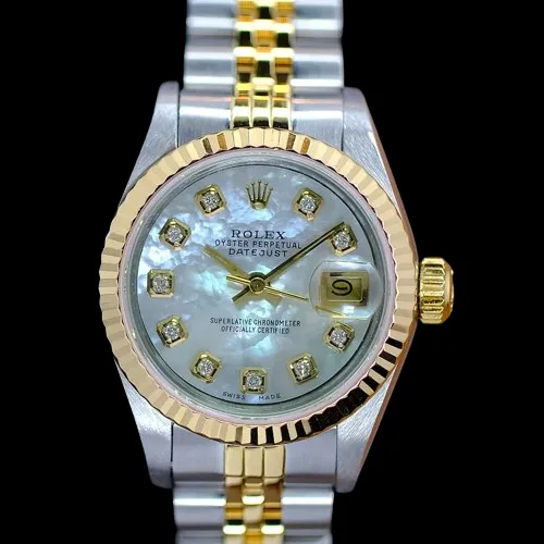 Rolex White Diamond Dial Datejust Lady Watch Ss Yellow Gold GB Watches