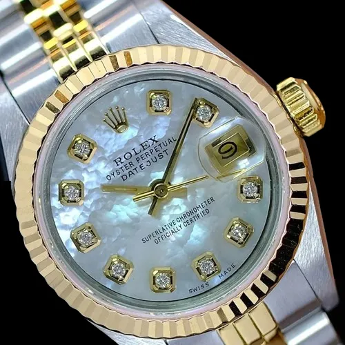 Rolex White Diamond Dial Datejust Lady Watch Ss Yellow Gold GB Watches