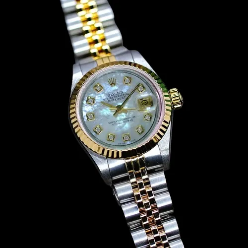 Rolex White Diamond Dial Datejust Lady Watch Ss Yellow Gold GB Watches