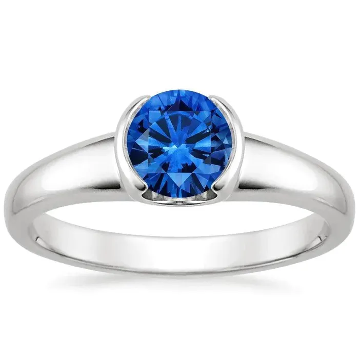 Sapphire Round Cut White Gold Engagement Ring GB Rings