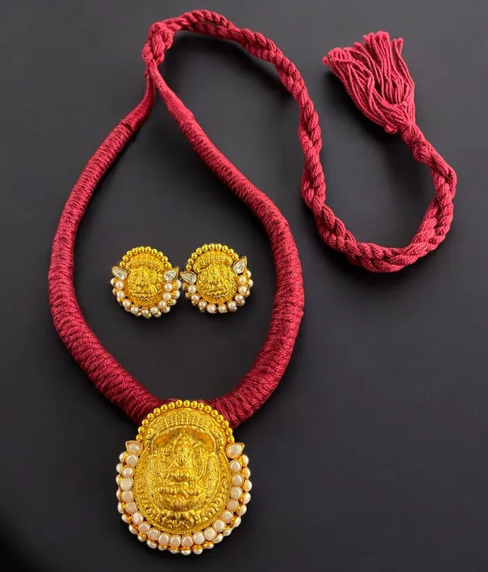 Silversmith Earrings The Abhata Silver Lakshmi Pearl Thread Necklace Earrings Silversmith Earrings The Abhata Silver Lakshmi Pearl Thread Necklace Earrings