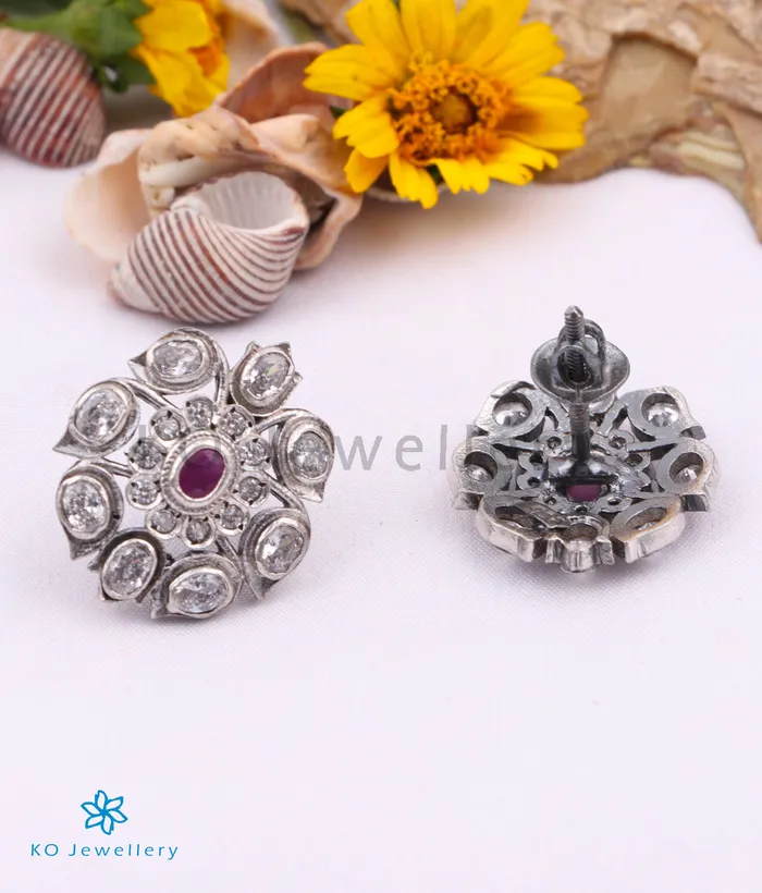 Silversmith Earrings The Abhijita Silver Navratna Earstuds WhiteOxidised