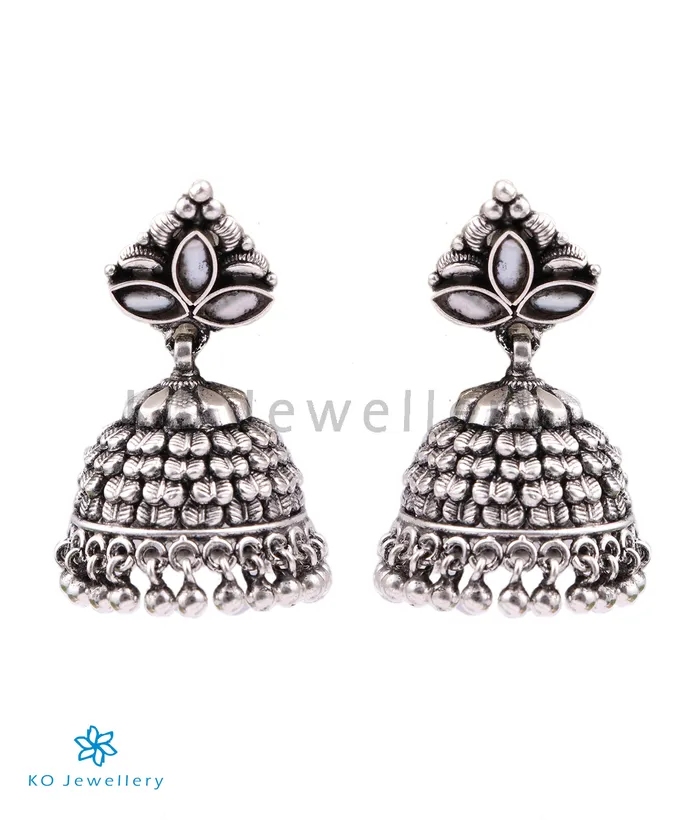 Silversmith Earrings The Adhanika Silver Pearl Jhumka OxidisedPearlPush