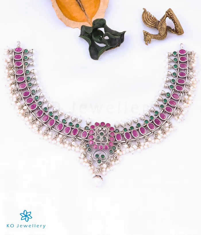 Silversmith Necklaces The Arini Silver Navratna Guttapusalu Necklace