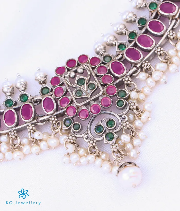 Silversmith Necklaces The Arini Silver Navratna Guttapusalu Necklace
