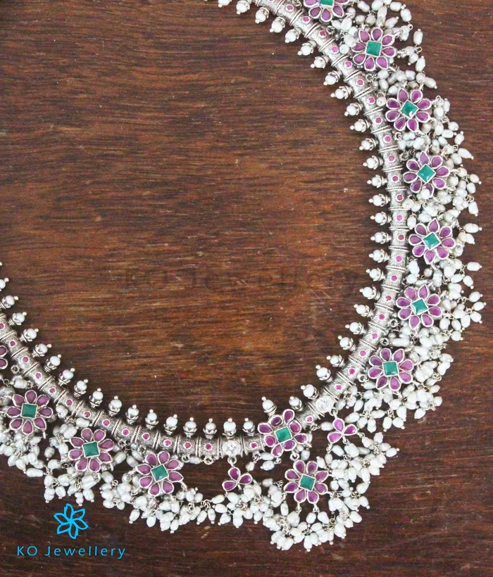 Silversmith Necklaces The Maya Silver Guttapusalu Necklace OxidisedRed