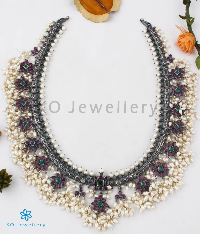 Silversmith Necklaces The Maya Silver Guttapusalu Necklace OxidisedRed