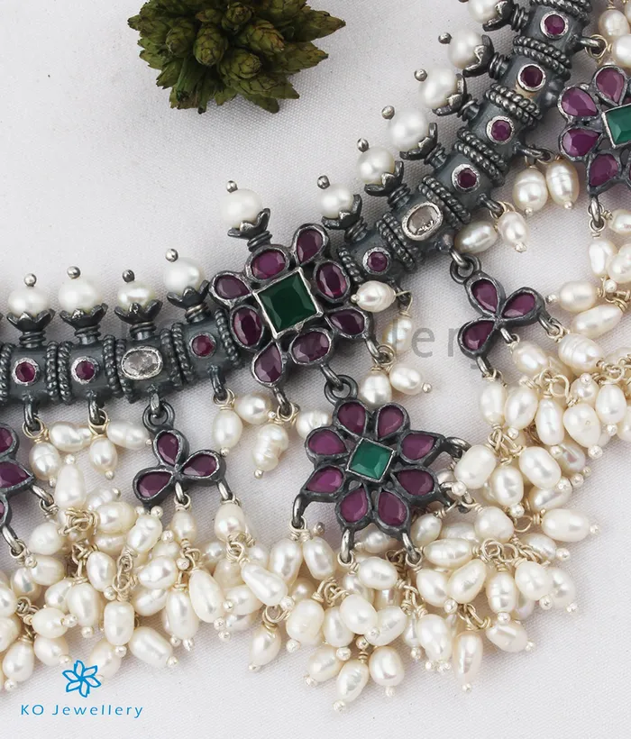 Silversmith Necklaces The Maya Silver Guttapusalu Necklace OxidisedRed