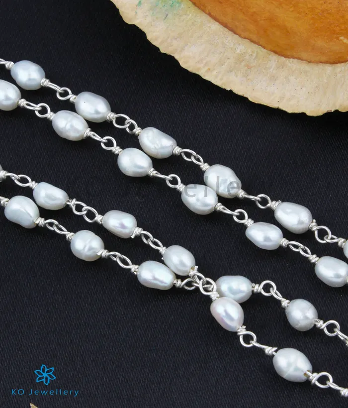 Silversmith Necklaces The Samudra Silver Pearl Chain Long Pearls2 layersBright Silver