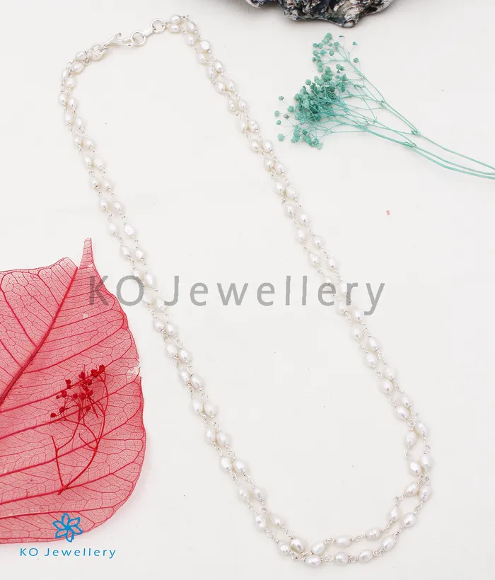 Silversmith Necklaces The Samudra Silver Pearl Chain Long Pearls2 layersBright Silver