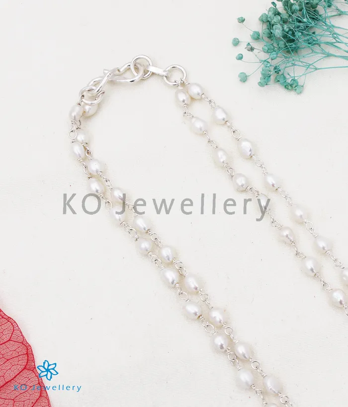 Silversmith Necklaces The Samudra Silver Pearl Chain Long Pearls2 layersBright Silver