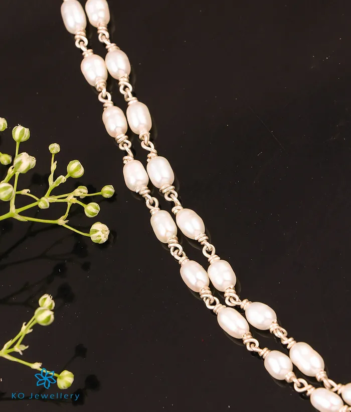 Silversmith Necklaces The Samudra Silver Pearl Chain Long Pearls2 layersBright Silver