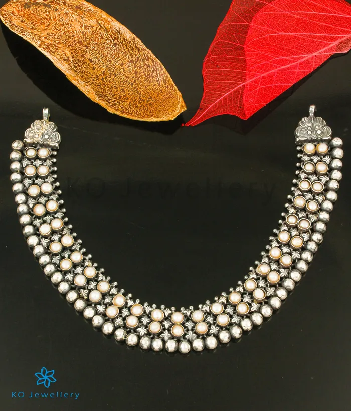 Silversmith The Adhanika Antique Silver Pearl Necklace Oxidised Necklaces