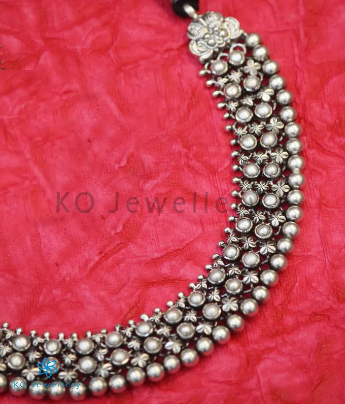 Silversmith The Adhanika Antique Silver Pearl Necklace Oxidised Necklaces