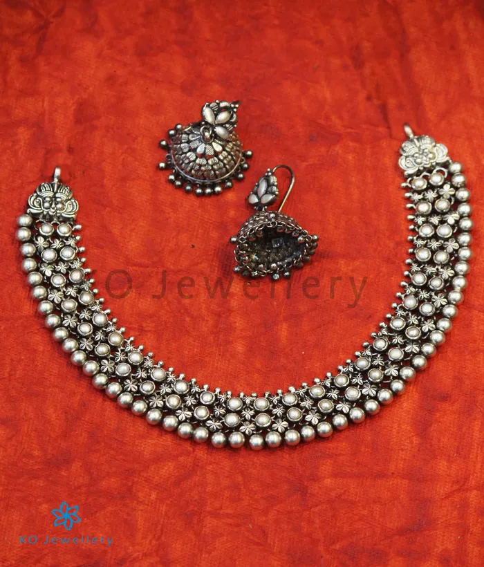Silversmith The Adhanika Antique Silver Pearl Necklace Oxidised Necklaces
